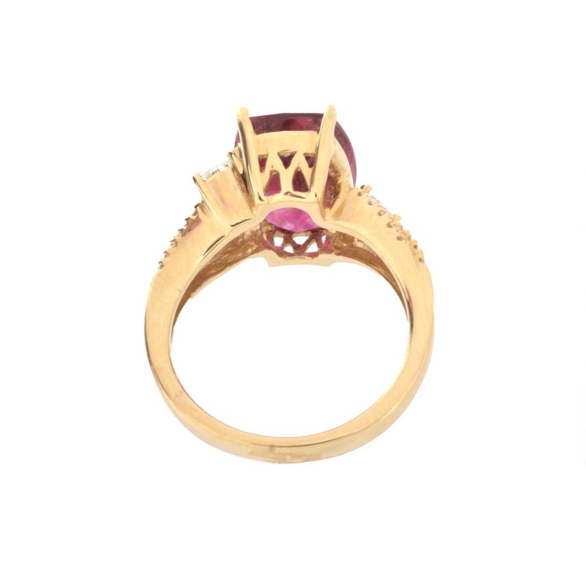 Rubelite, Diamond and 14K Ring