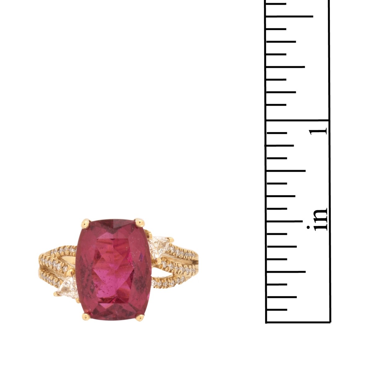 Rubelite, Diamond and 14K Ring