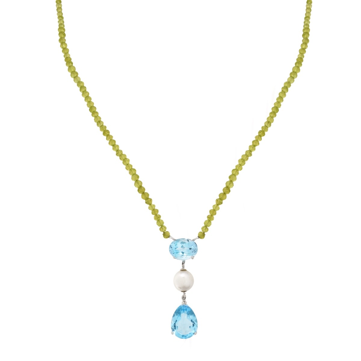 Topaz, Pearl, Peridot and 14K Necklace