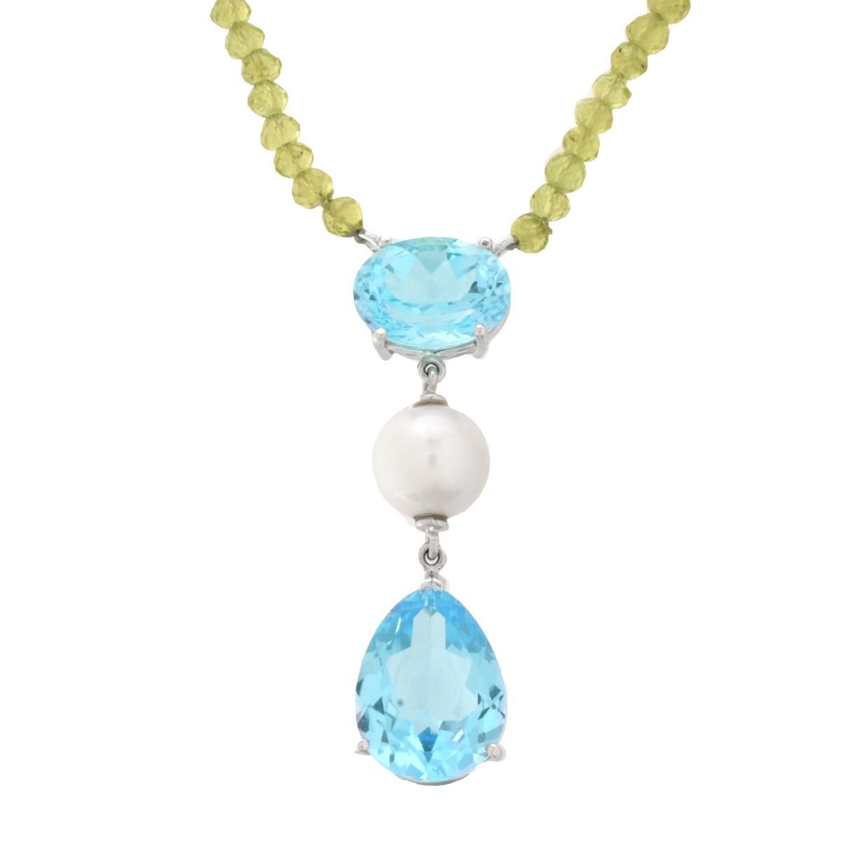 Topaz, Pearl, Peridot and 14K Necklace