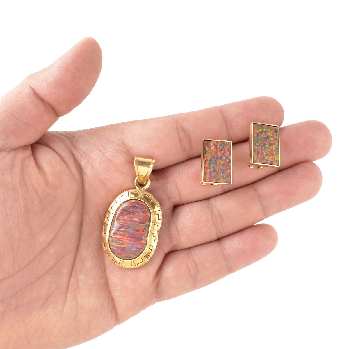 Opal and 14K Pendant and Earrings