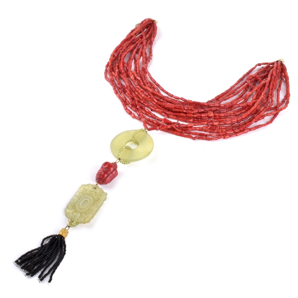 Coral, Jade and Black Onyx Necklace
