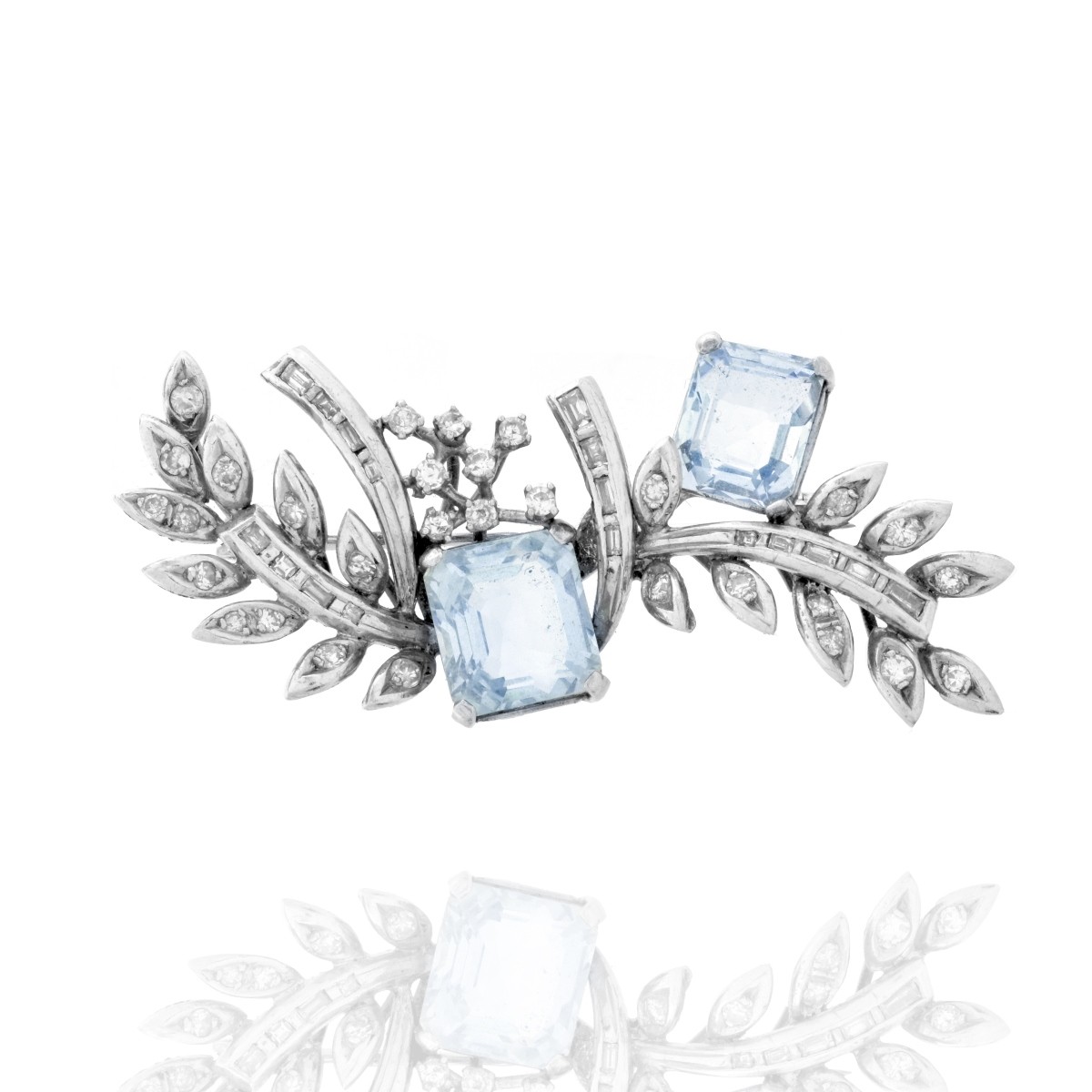 Aquamarine, Diamond and 14K Brooch