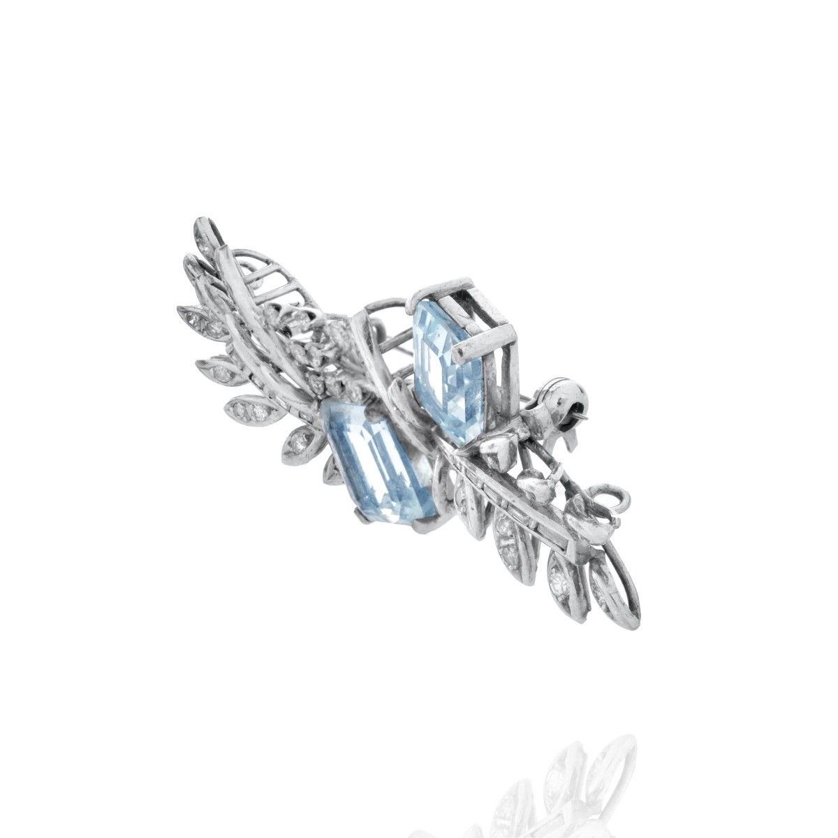 Aquamarine, Diamond and 14K Brooch