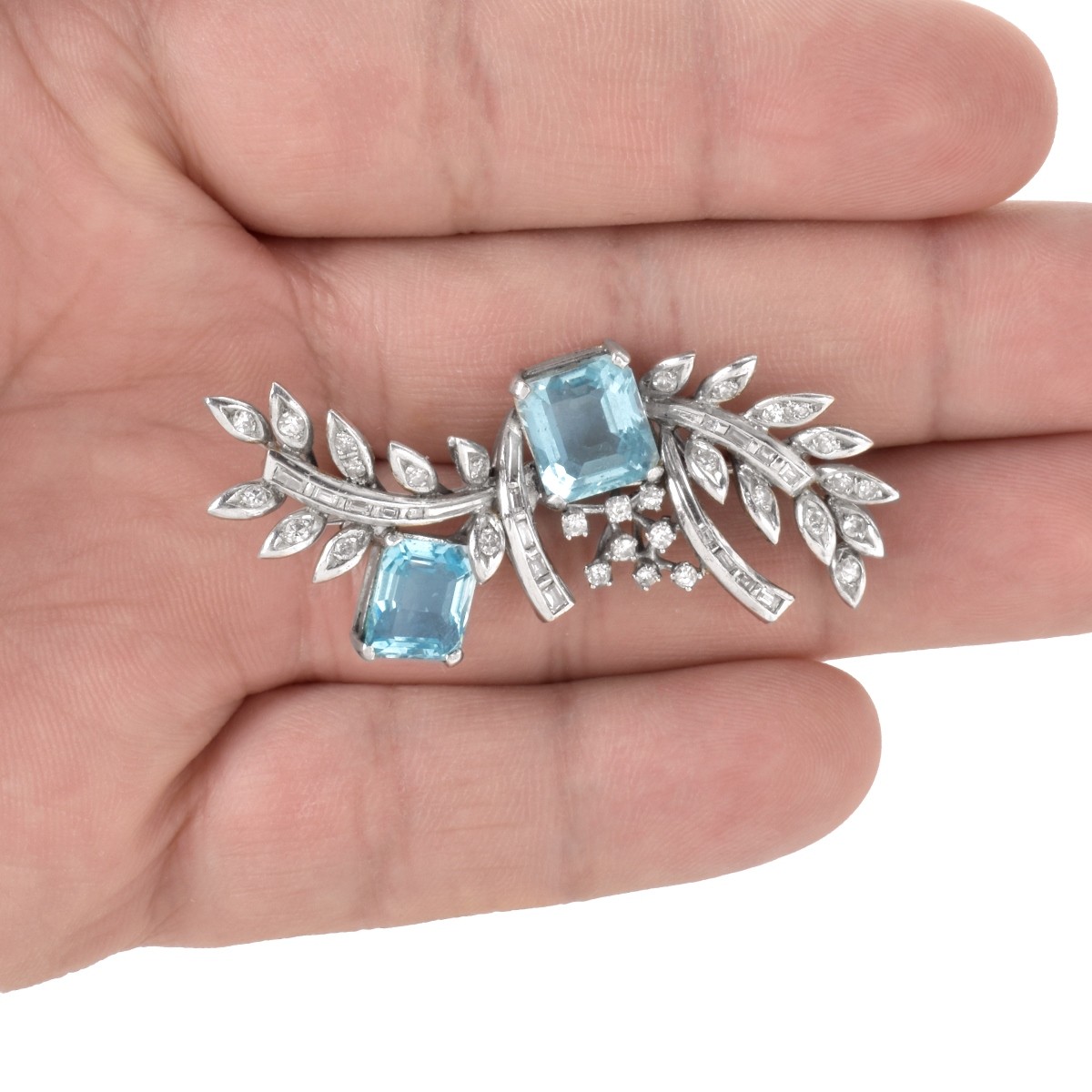 Aquamarine, Diamond and 14K Brooch