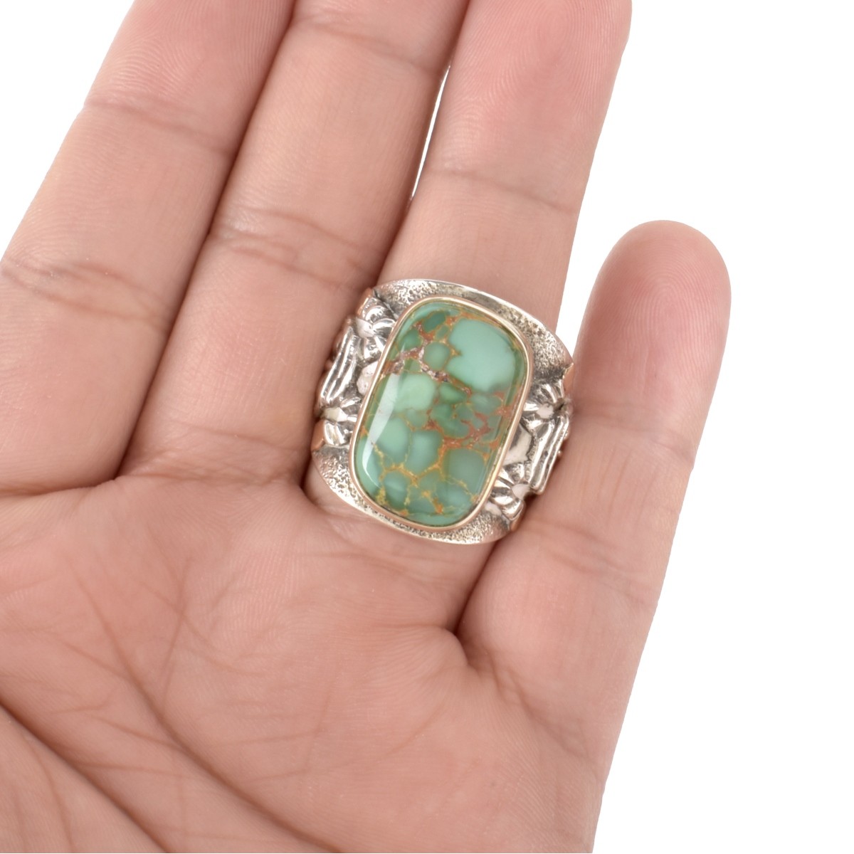 14K, Turquoise and Silver Ring