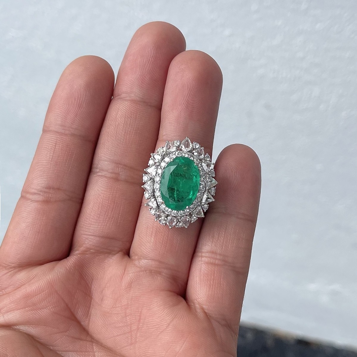 Emerald, Diamond and 18K Ring