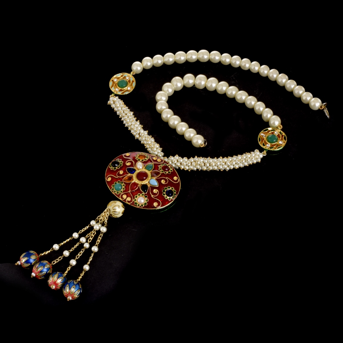 Costume Pearl and Enamel Necklace