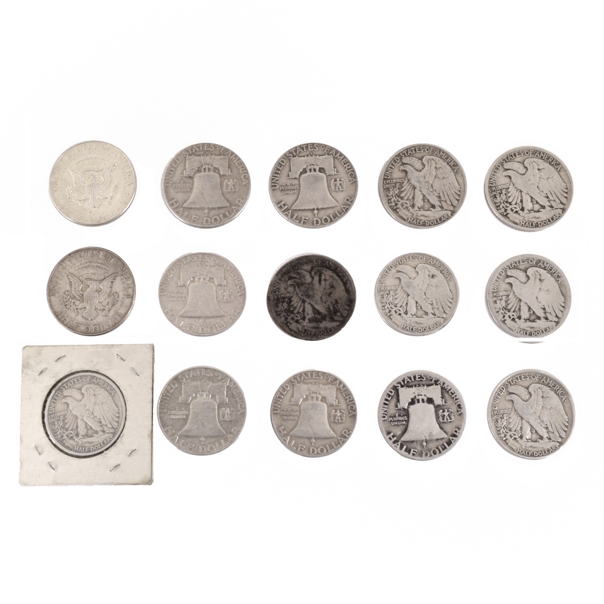 Fifteen US $1/2 Silver Coins