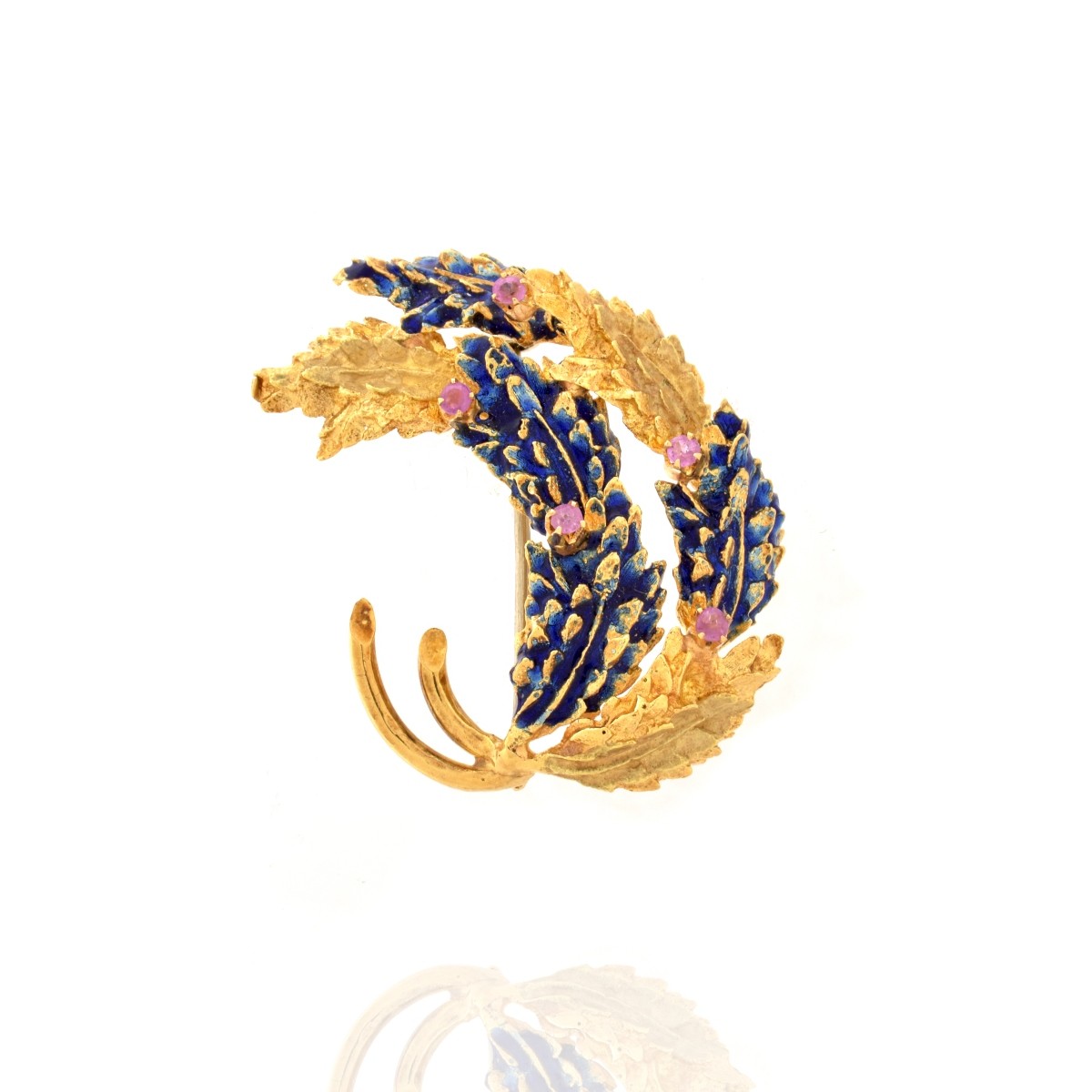 Sapphire, Enamel and 18K Brooch