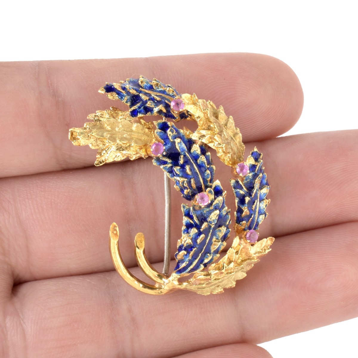 Sapphire, Enamel and 18K Brooch