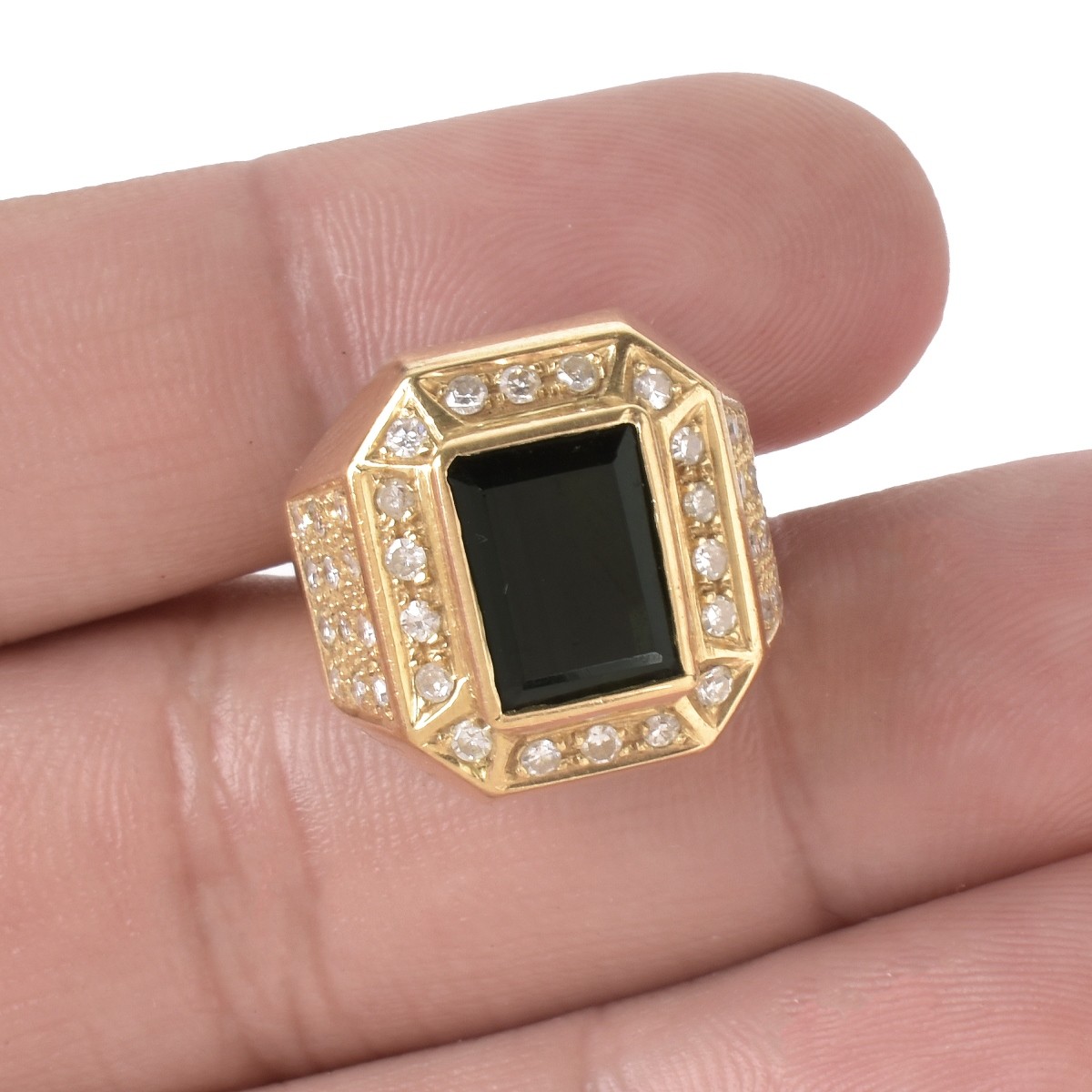 Onyx, Diamond and 18K Ring