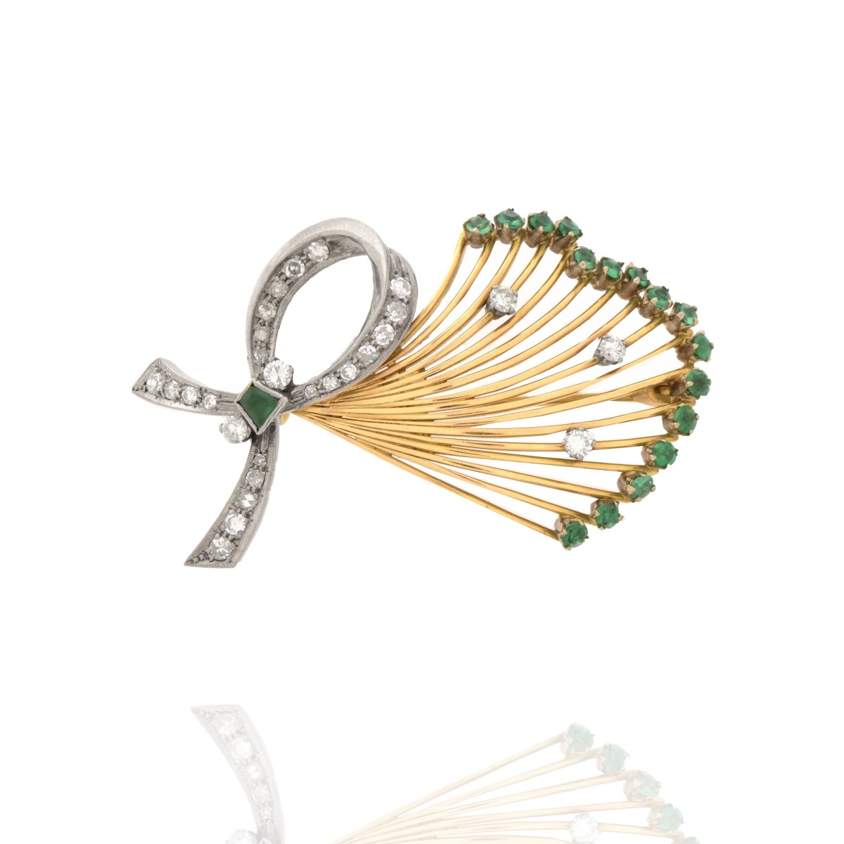 Diamond, Emerald and 18K Brooch