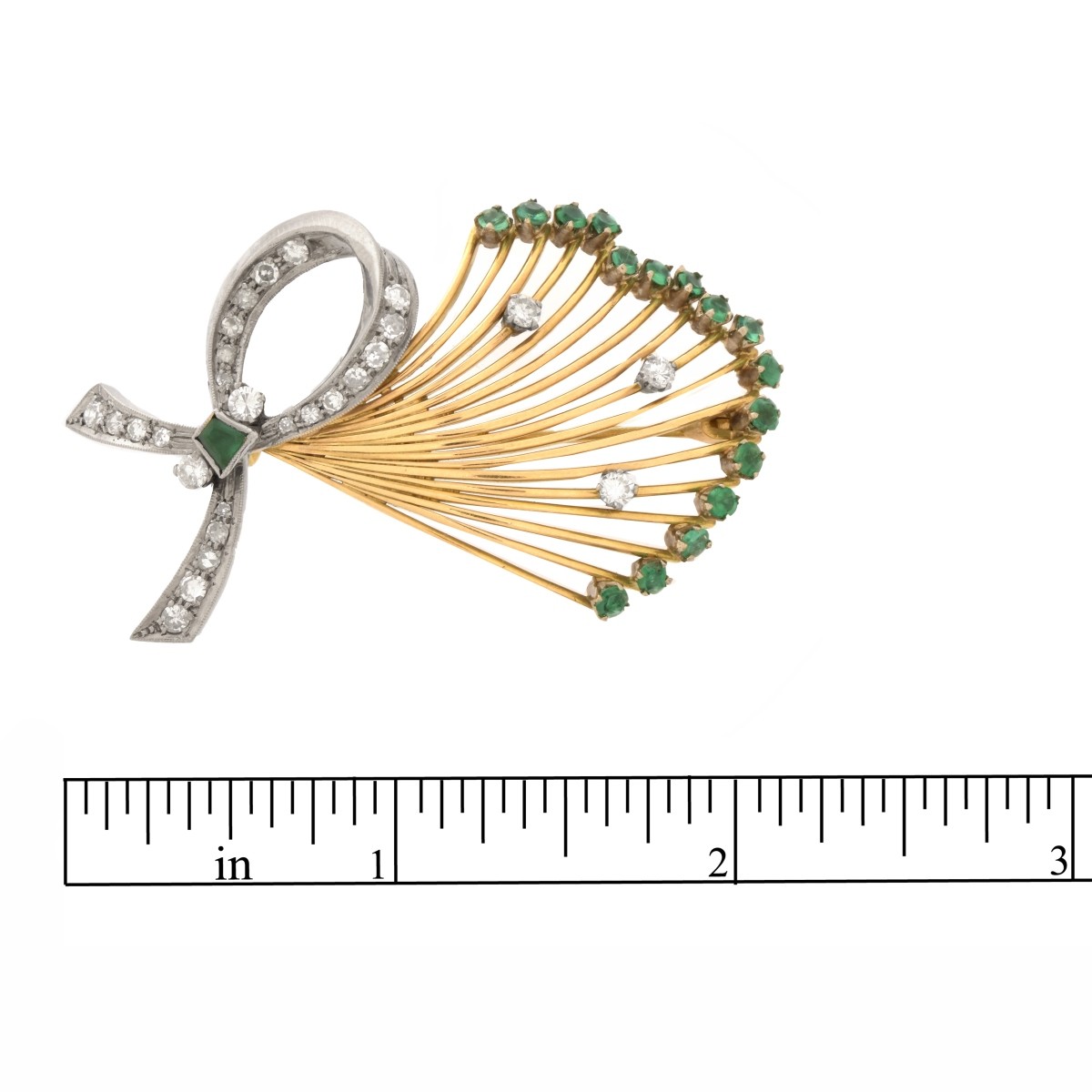 Diamond, Emerald and 18K Brooch