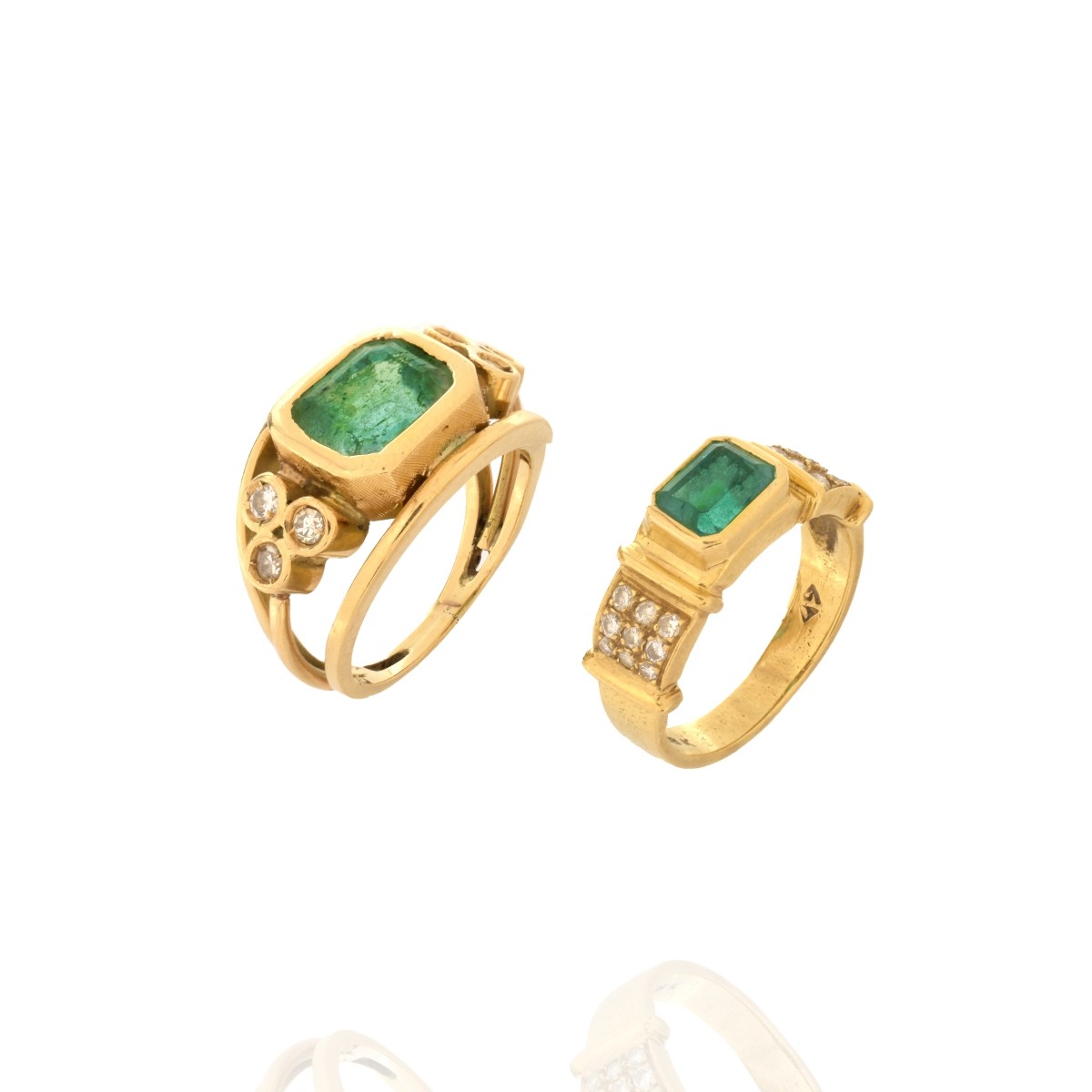 Two Emerald, Diamond and 18K Rings