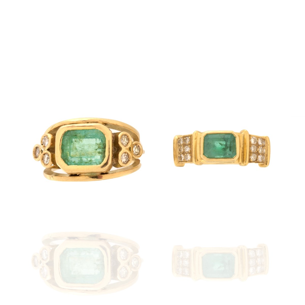 Two Emerald, Diamond and 18K Rings