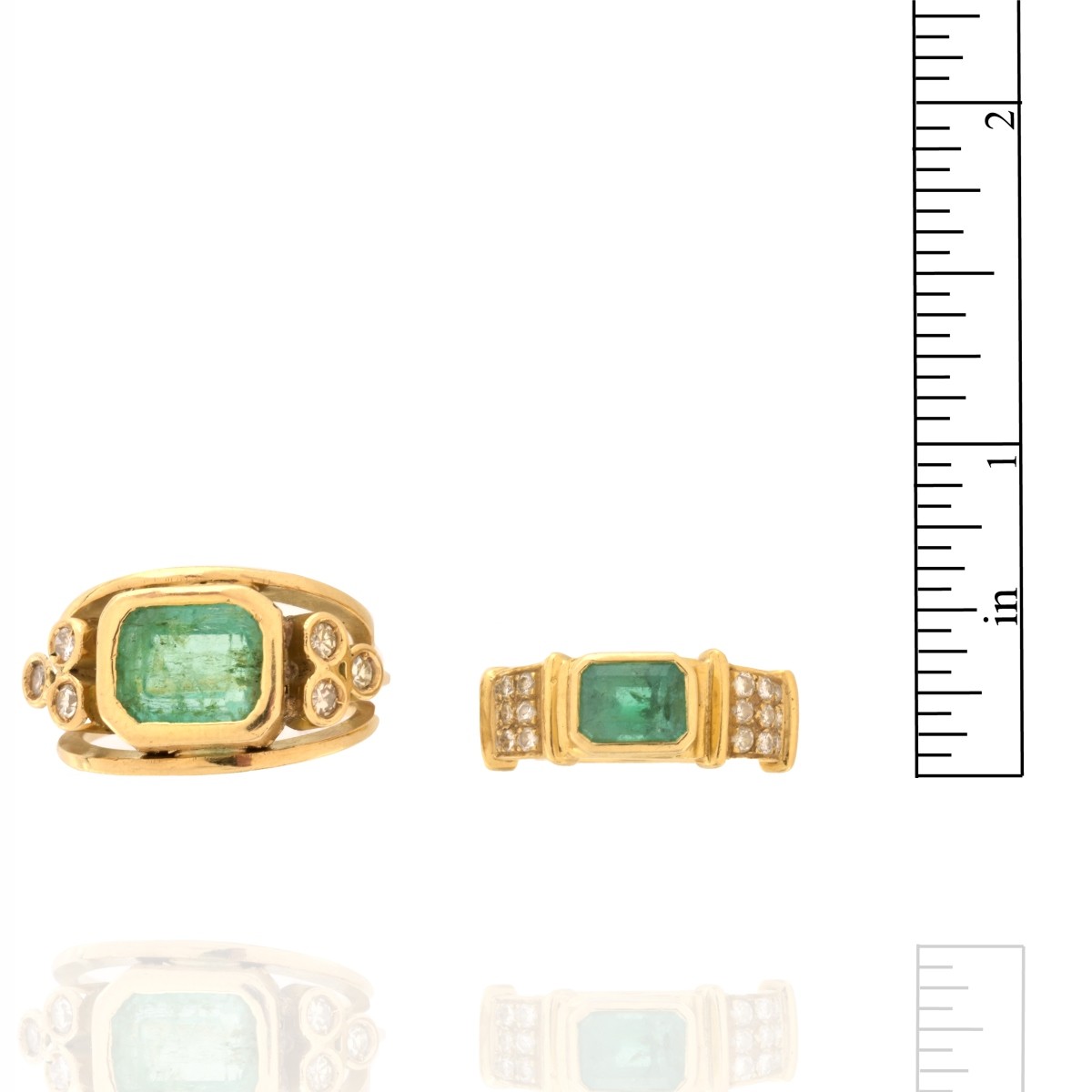 Two Emerald, Diamond and 18K Rings