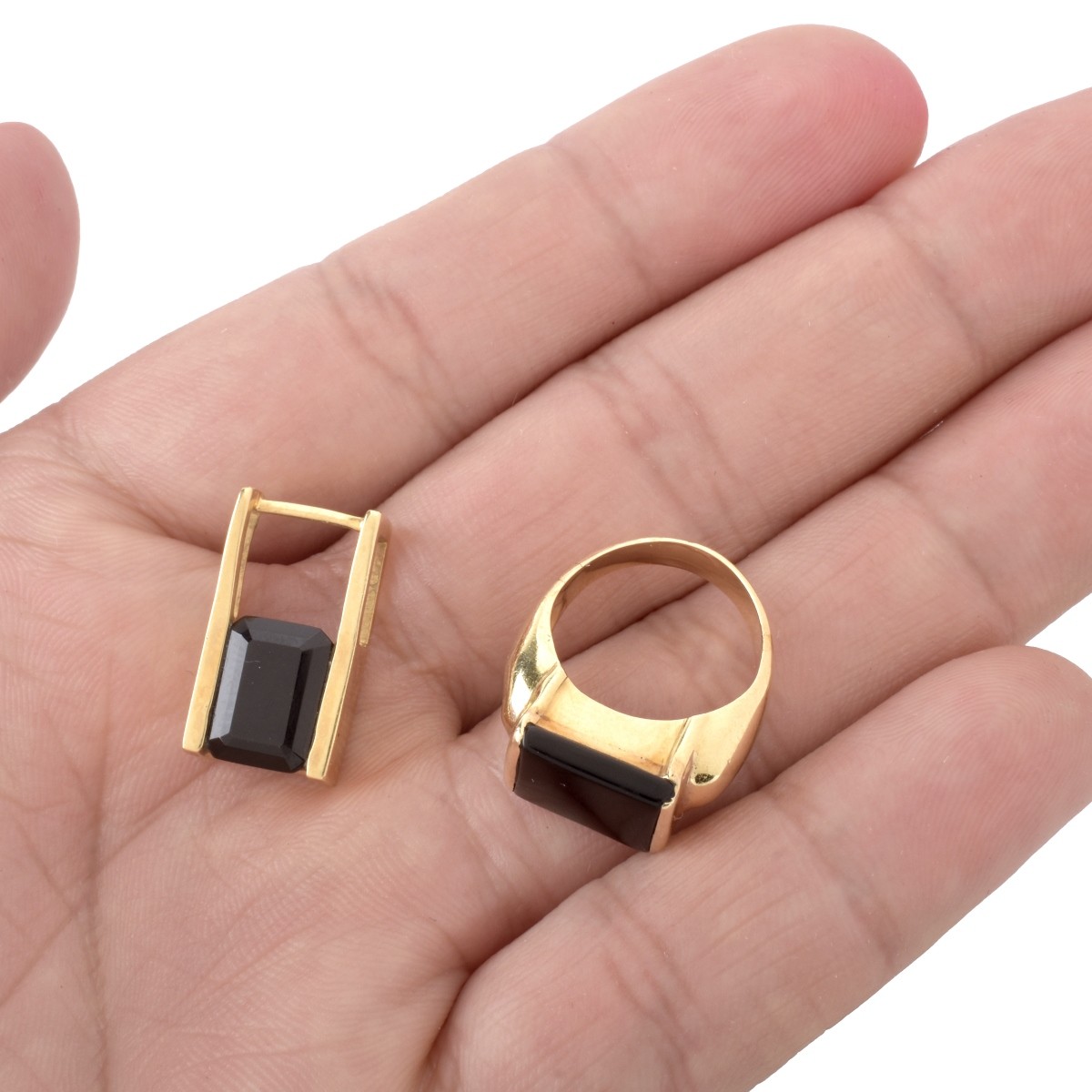 Onyx and 14K Ring and Pendant