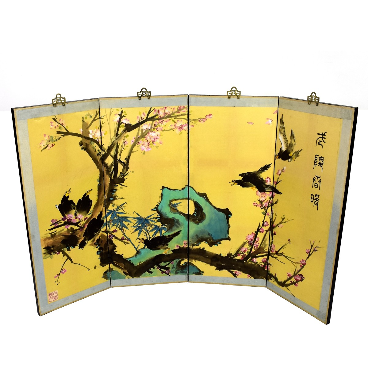 Chinese Silk 4-Panel Screen