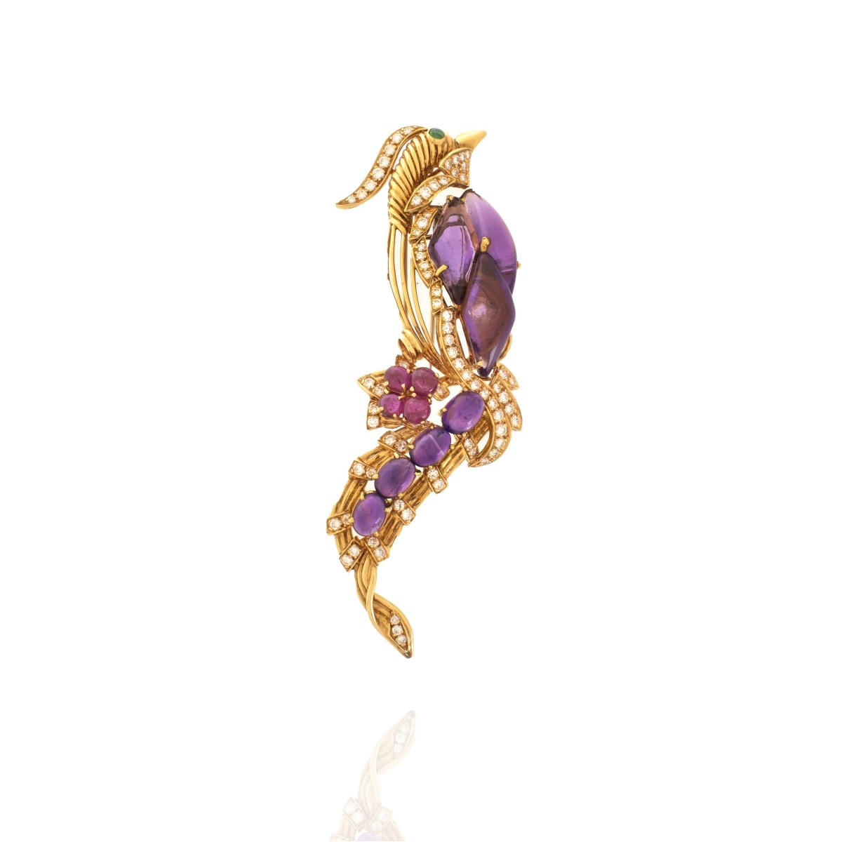 Gemstone and 18K Bird Brooch