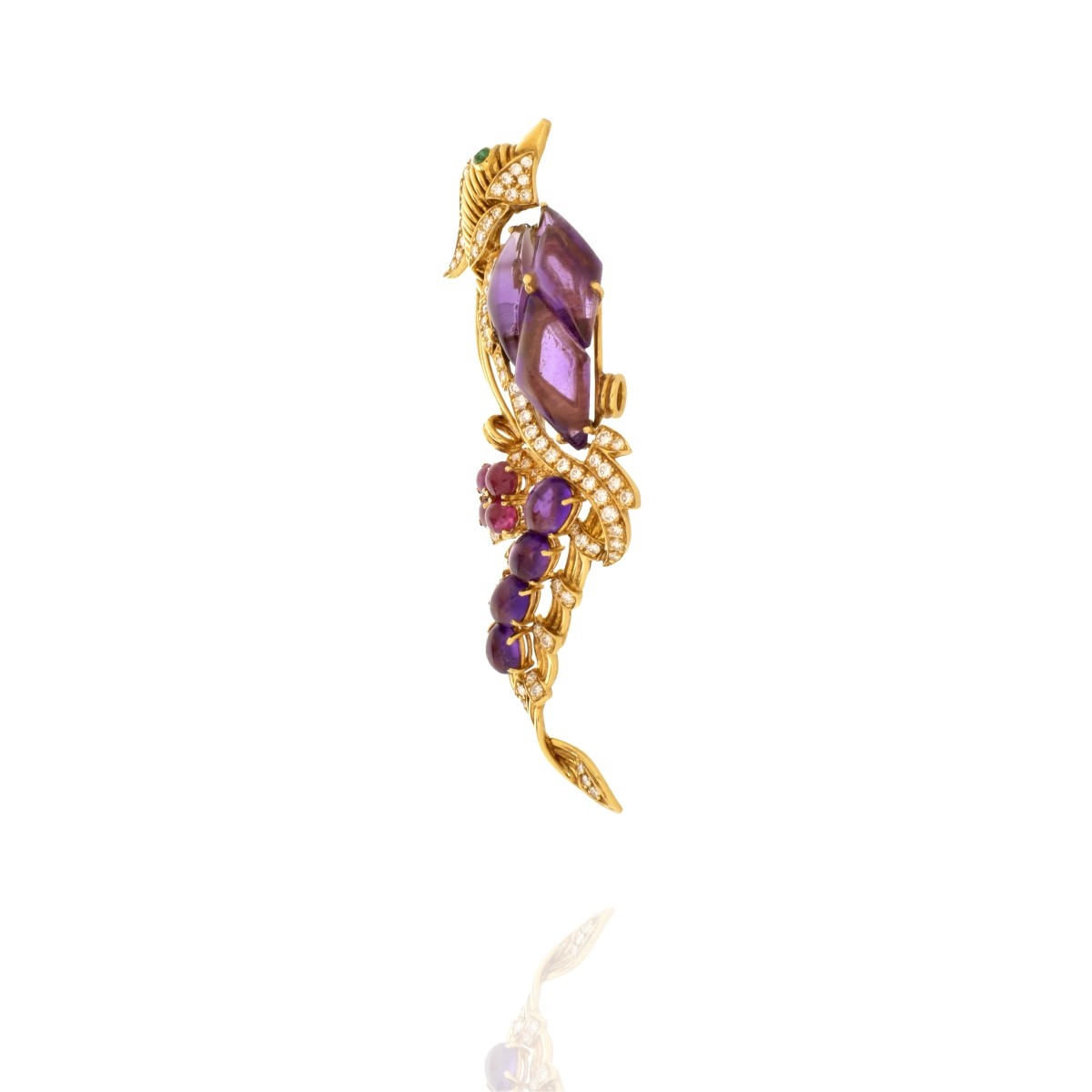 Gemstone and 18K Bird Brooch