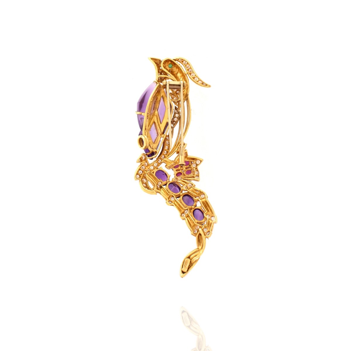 Gemstone and 18K Bird Brooch