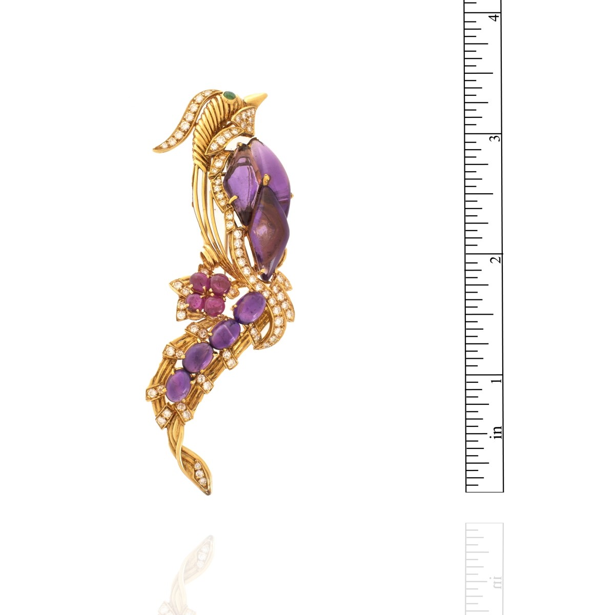 Gemstone and 18K Bird Brooch