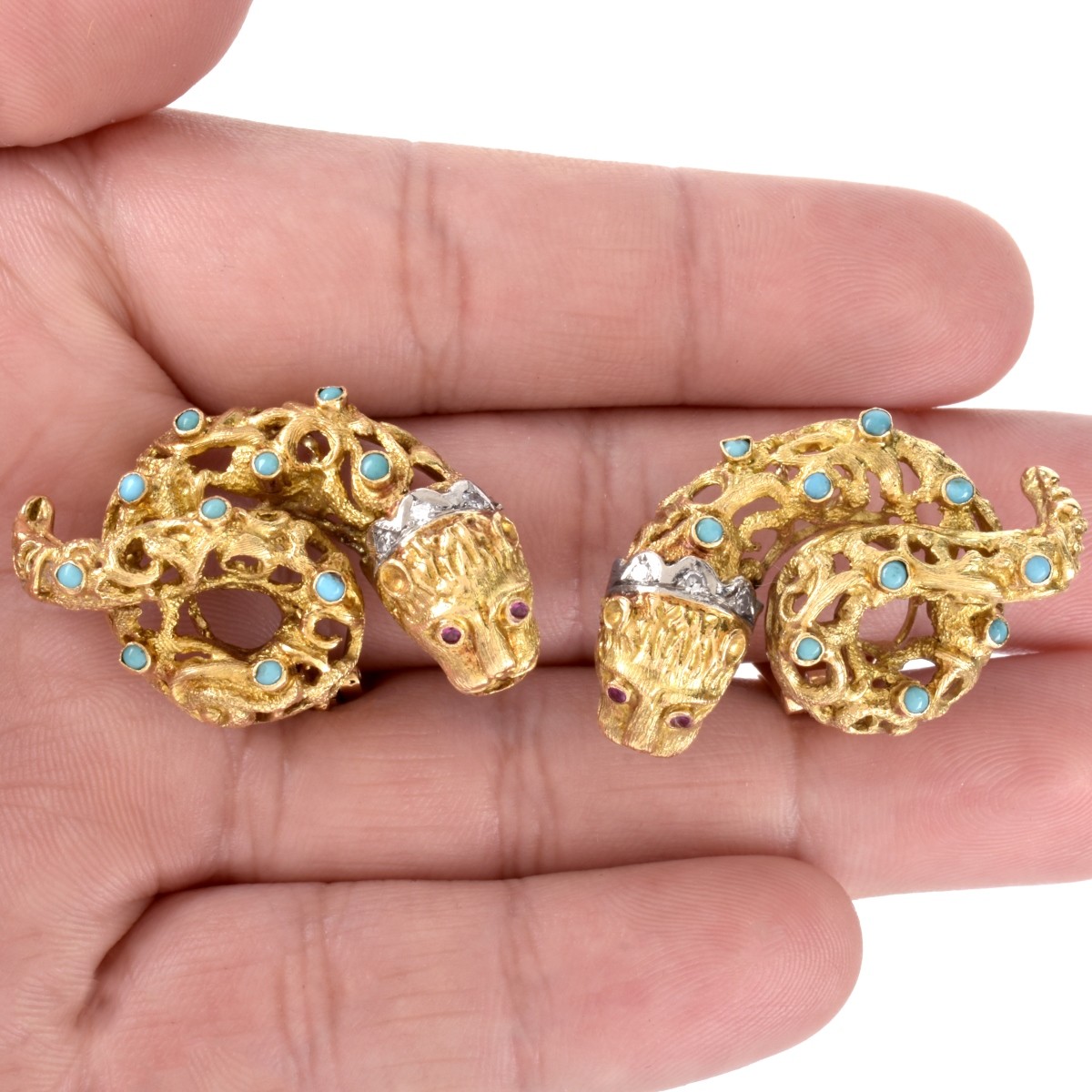 Diamond, Turquoise and 18K Earrings