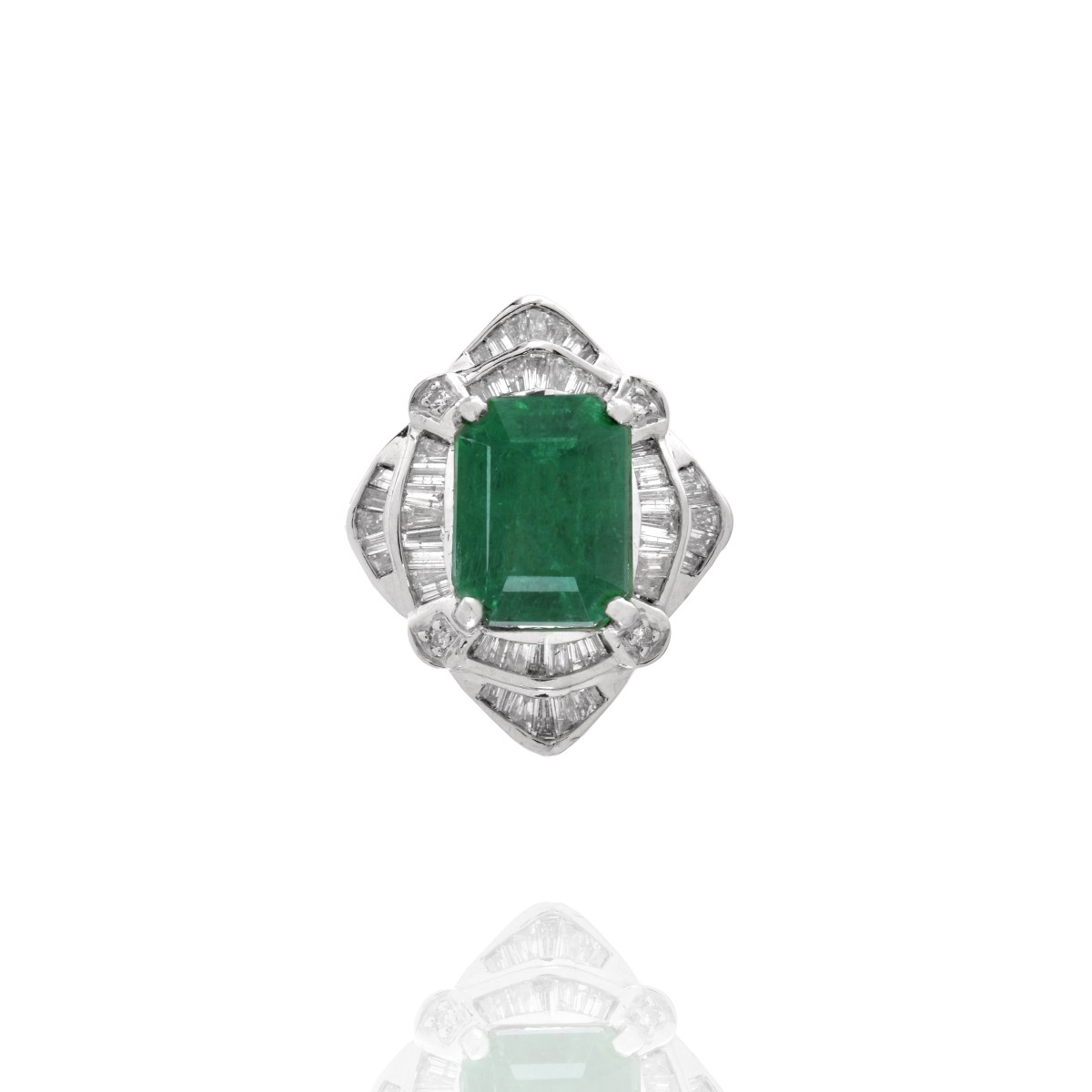 Emerald, Diamond and Platinum Ring