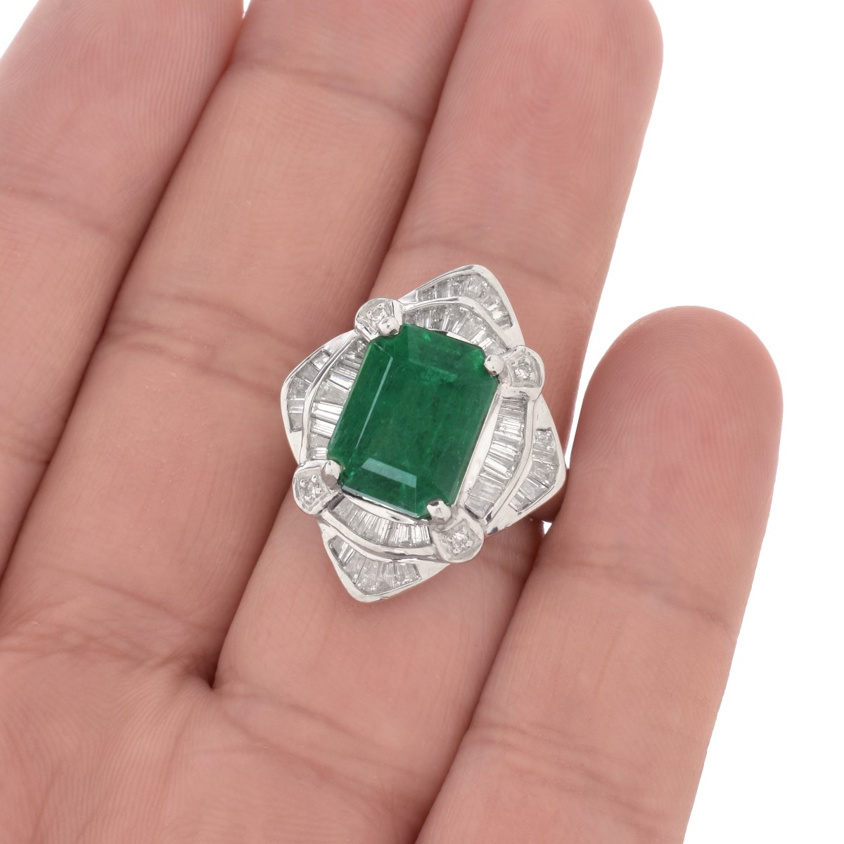 Emerald, Diamond and Platinum Ring