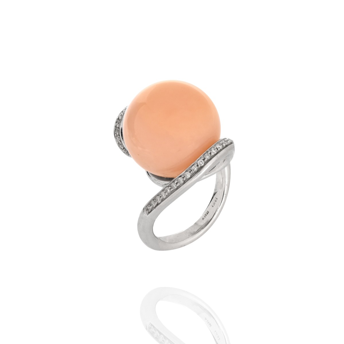 Coral, Diamond and 18K Ring