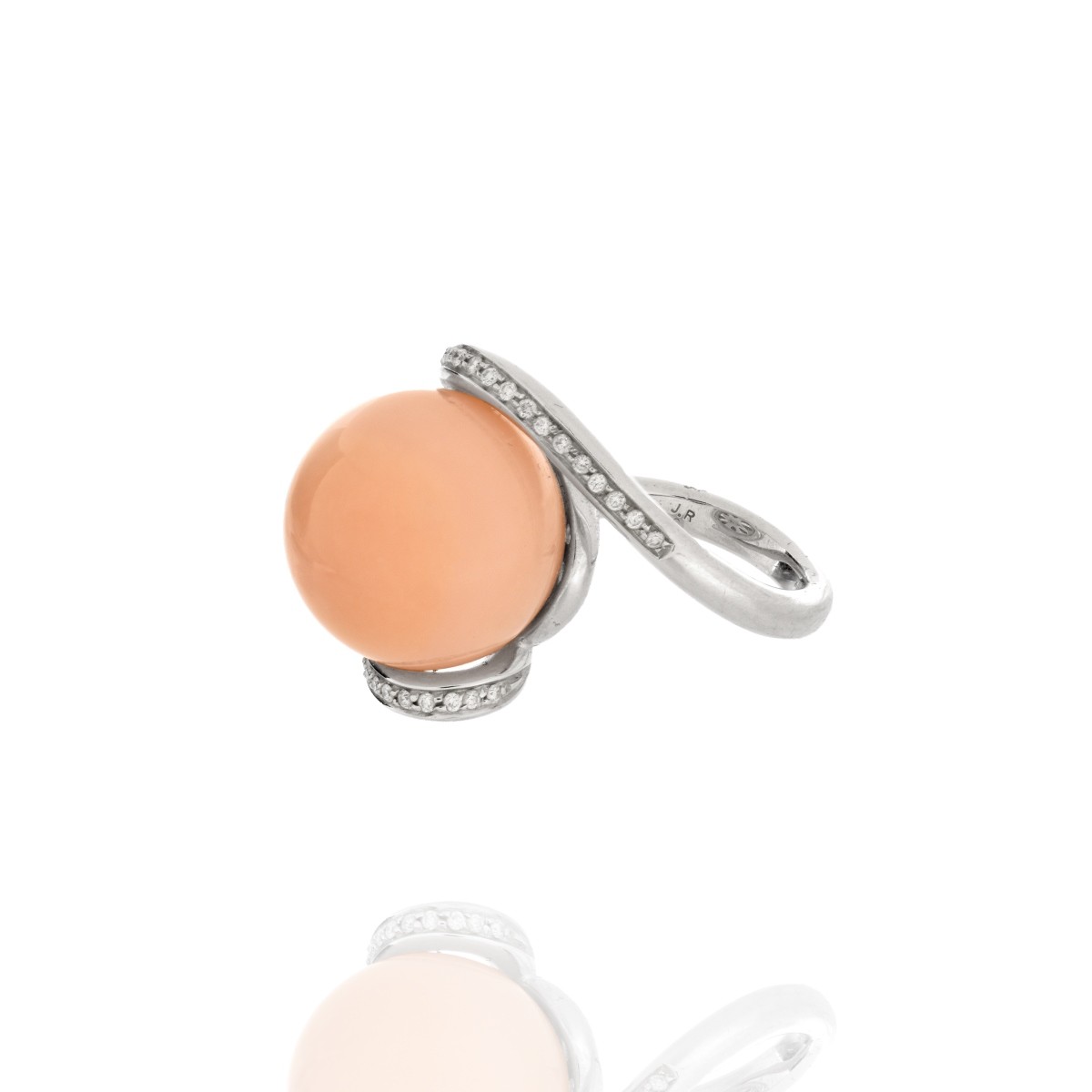 Coral, Diamond and 18K Ring