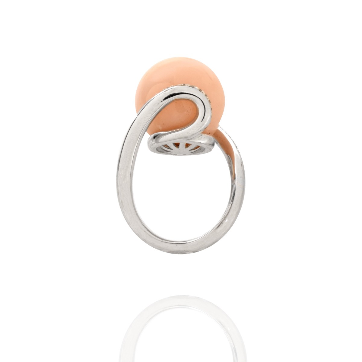 Coral, Diamond and 18K Ring