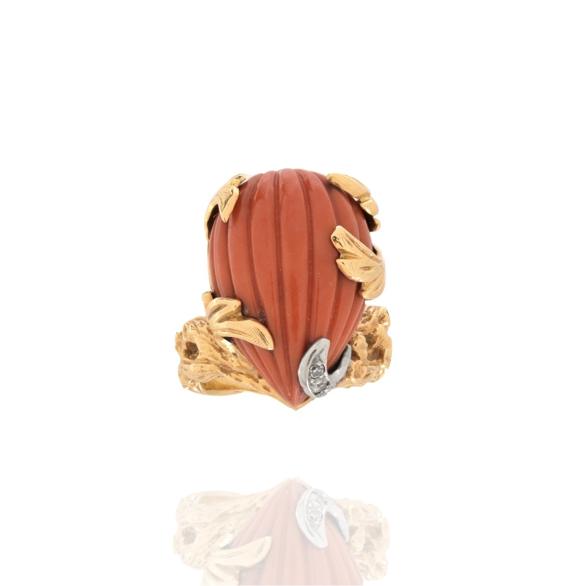 Coral, Diamond and 14K Ring