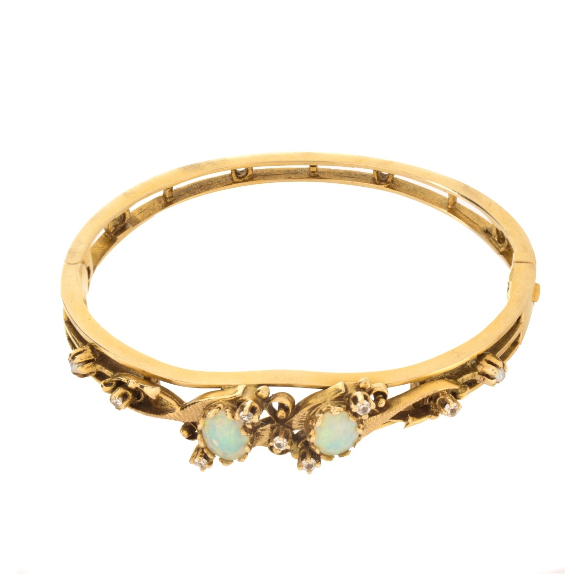 Opal, Diamond and 14K Bangle Bracelet