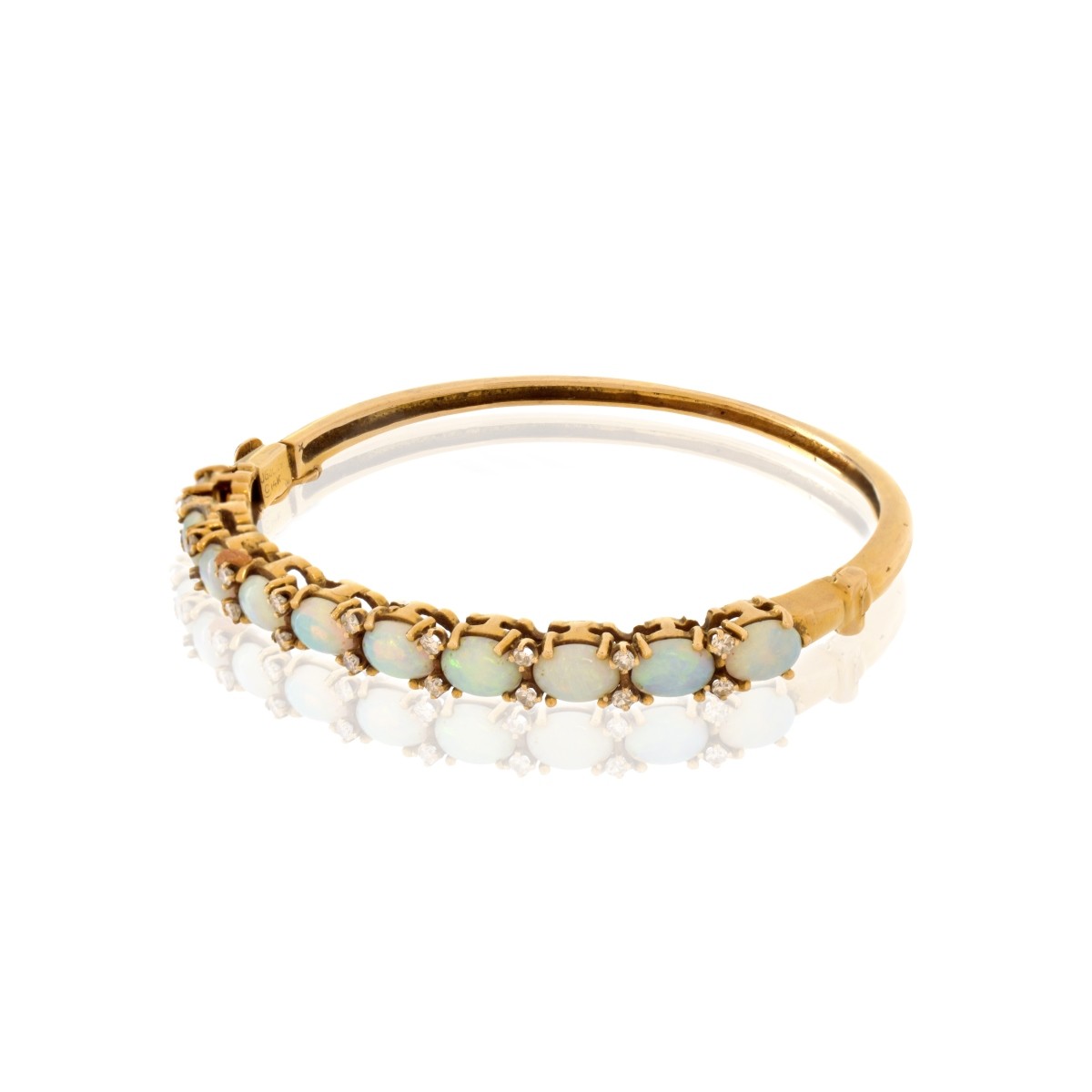 Opal, Diamond and 14K Bangle Bracelet