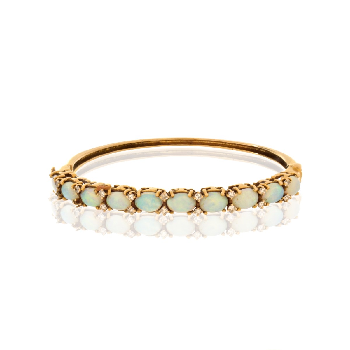 Opal, Diamond and 14K Bangle Bracelet