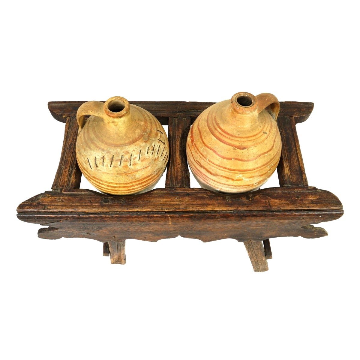 Antique Jugs on Wooden Stand