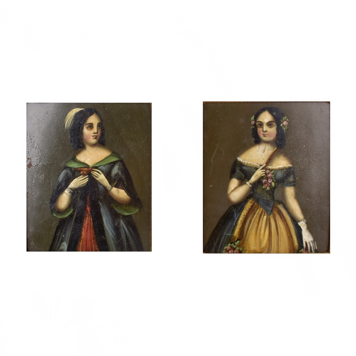 Pair of 18/19th C Oil on Tin Paintings