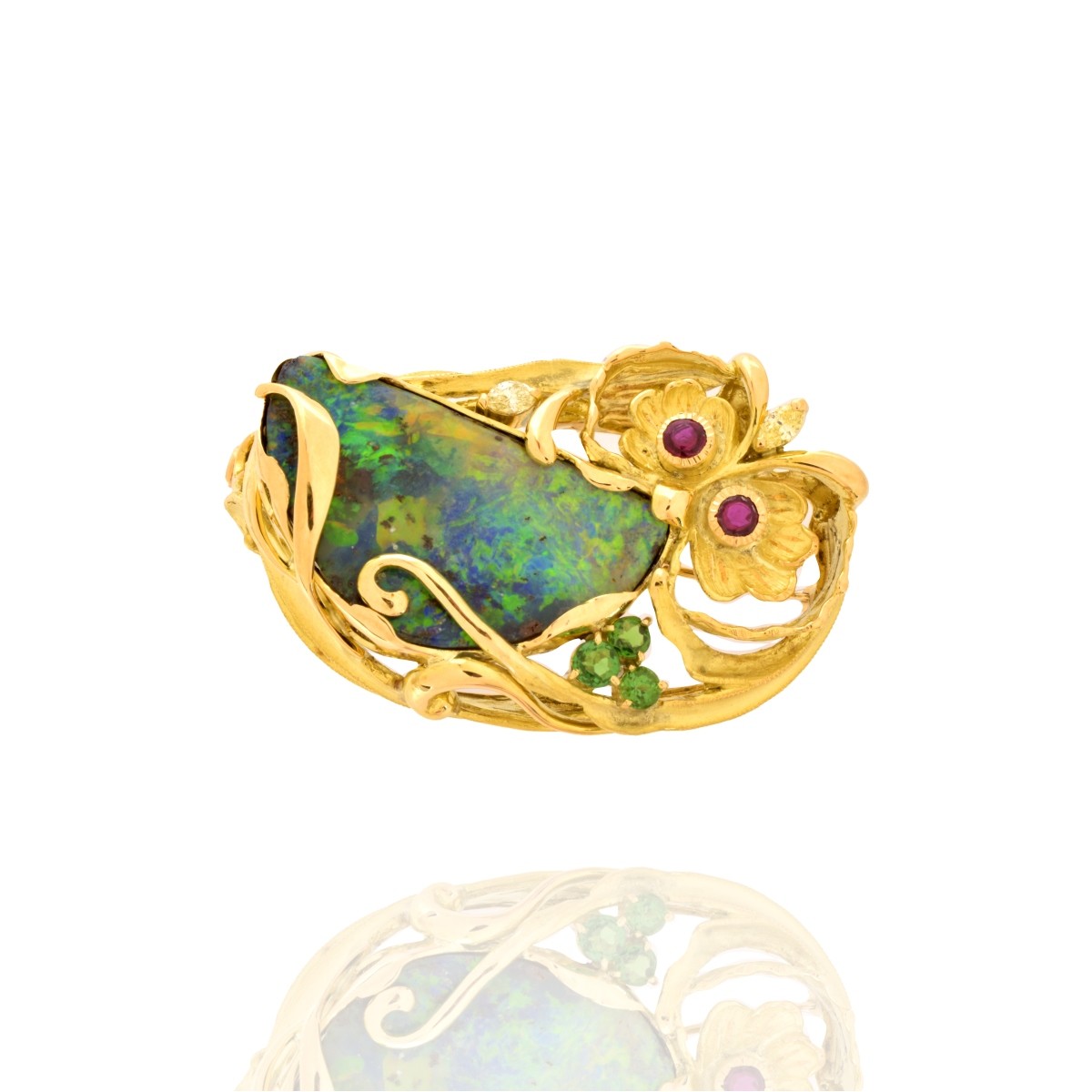 Gemstone and 18K Owl Brooch