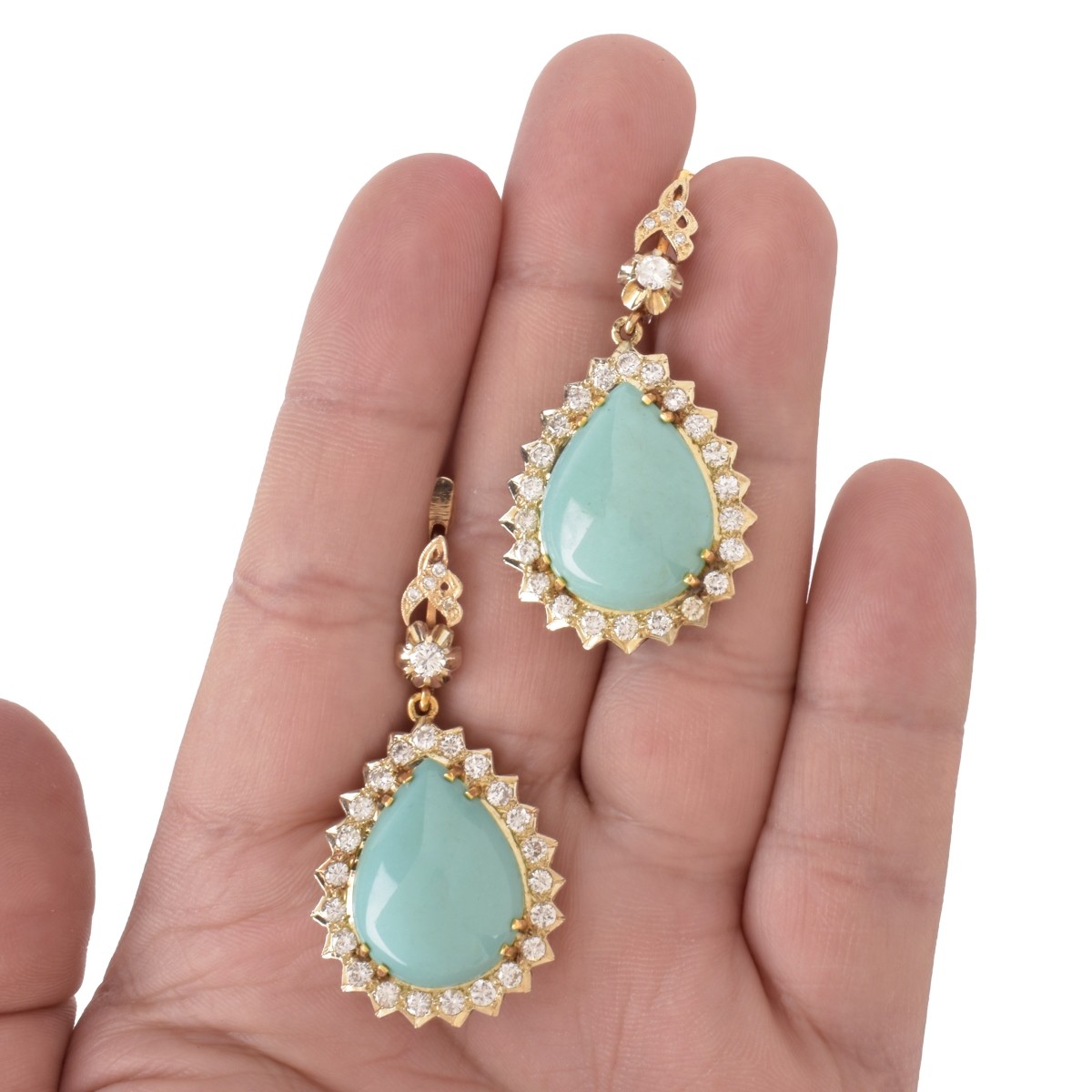 Diamond, Turquoise and 14K Earrings