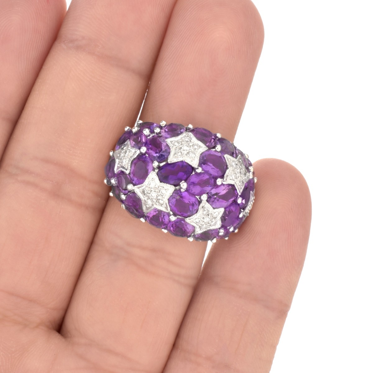 Amethyst, Diamond and 18K Ring