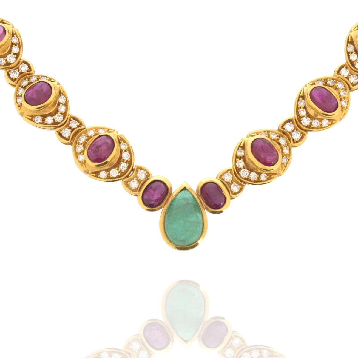 Emerald, Ruby, Diamond and 18K Necklace