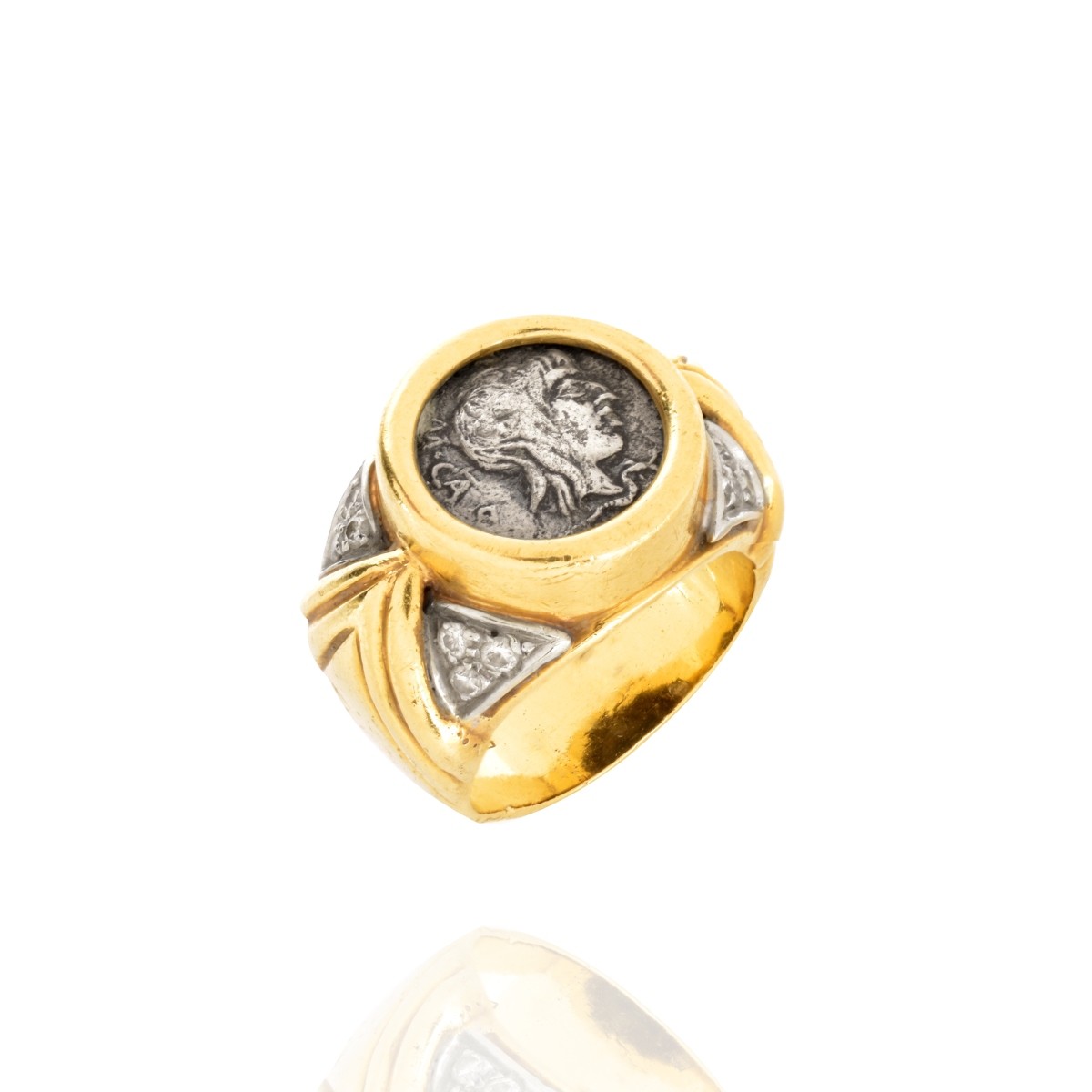 Diamond and 18K Coin Ring