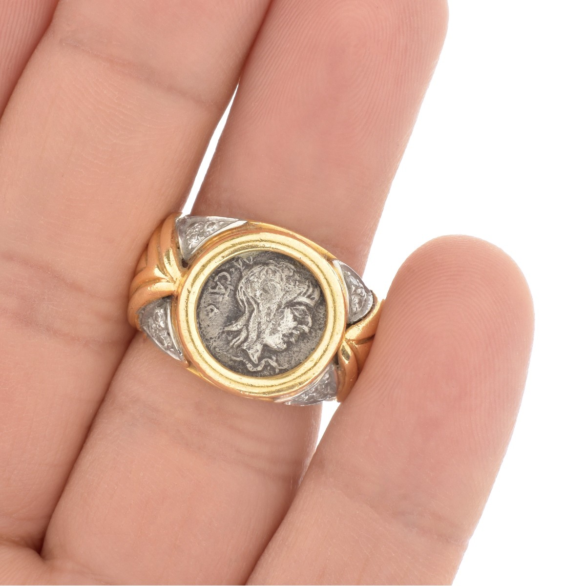 Diamond and 18K Coin Ring