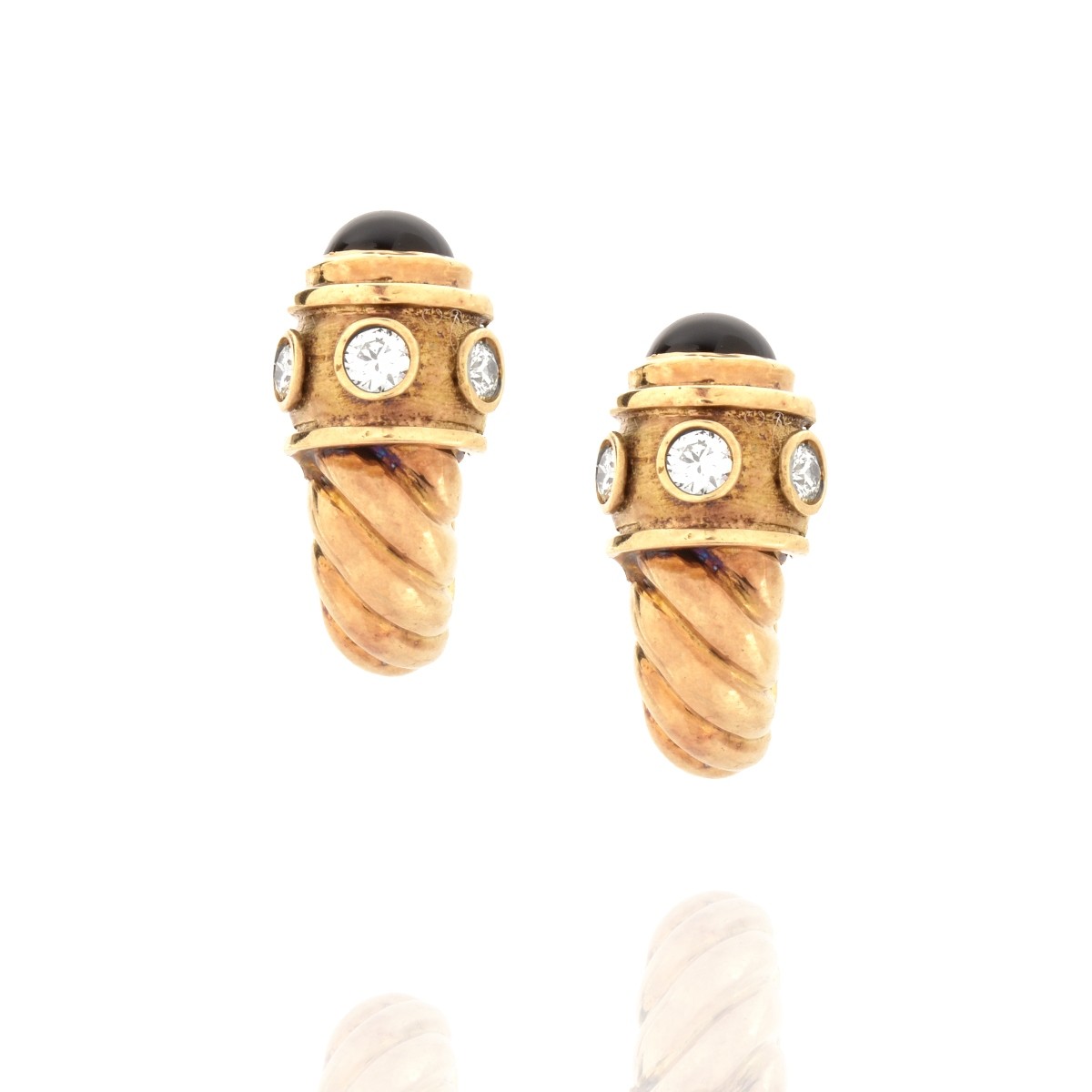 Diamond, Onyx and 14K Earrings