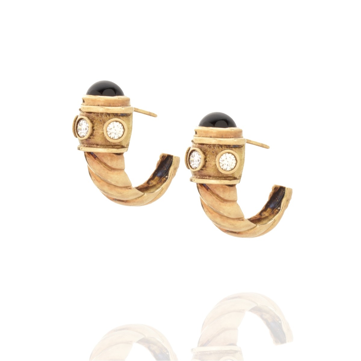 Diamond, Onyx and 14K Earrings