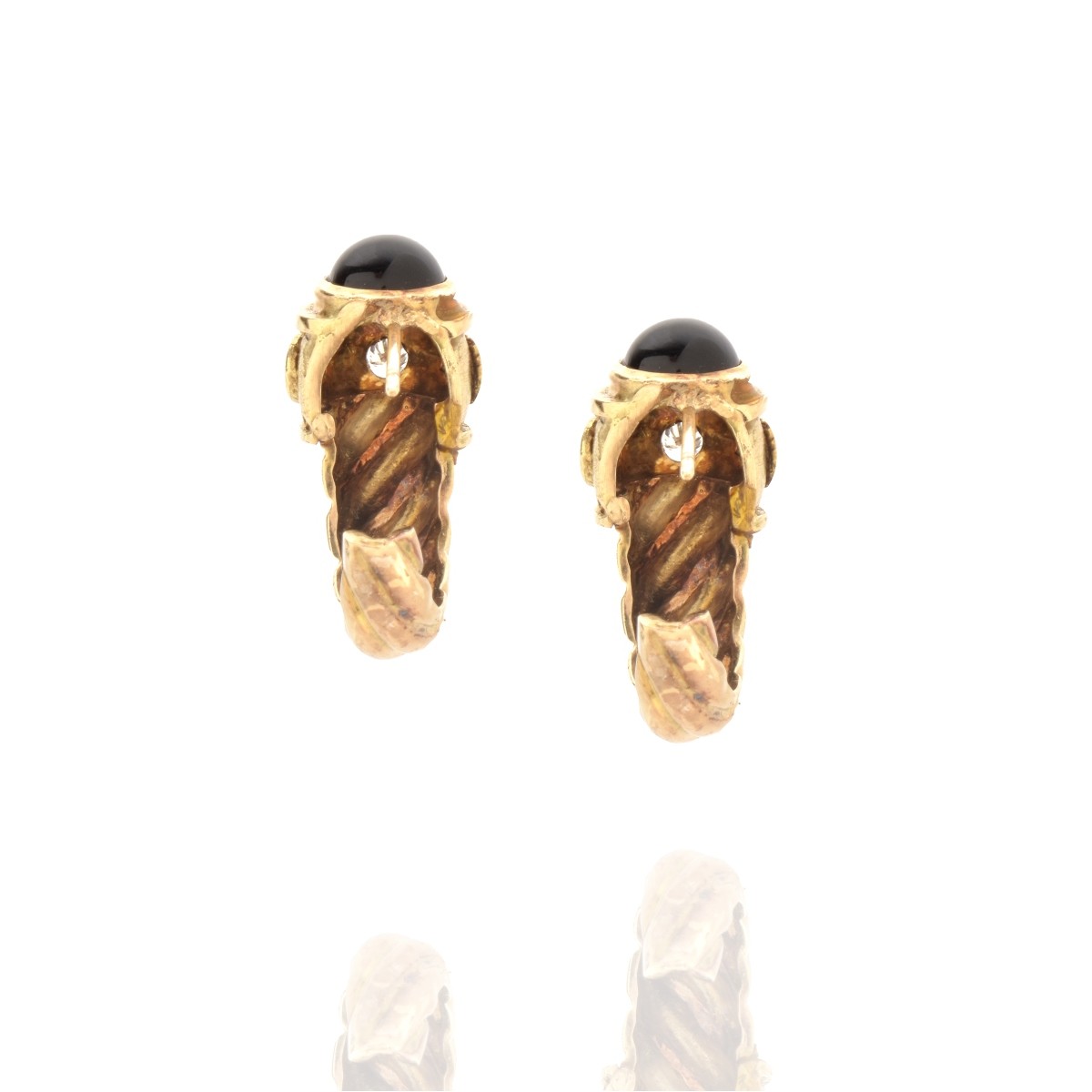 Diamond, Onyx and 14K Earrings