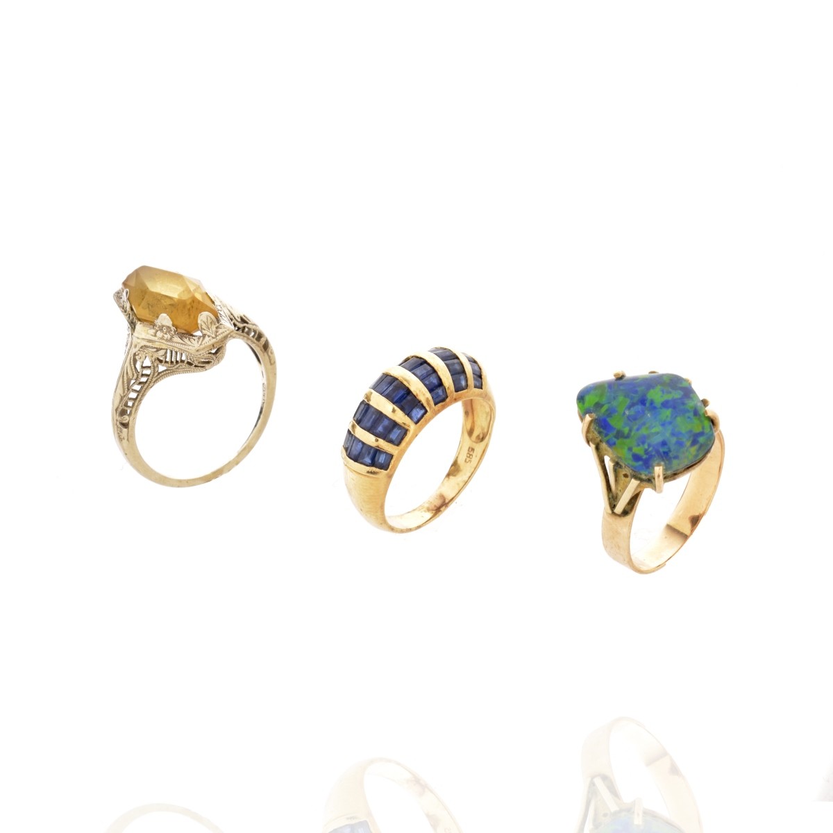 Three Gemstone and 14K Rings