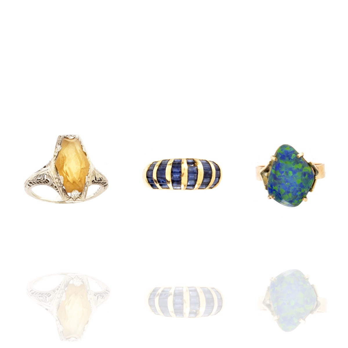 Three Gemstone and 14K Rings